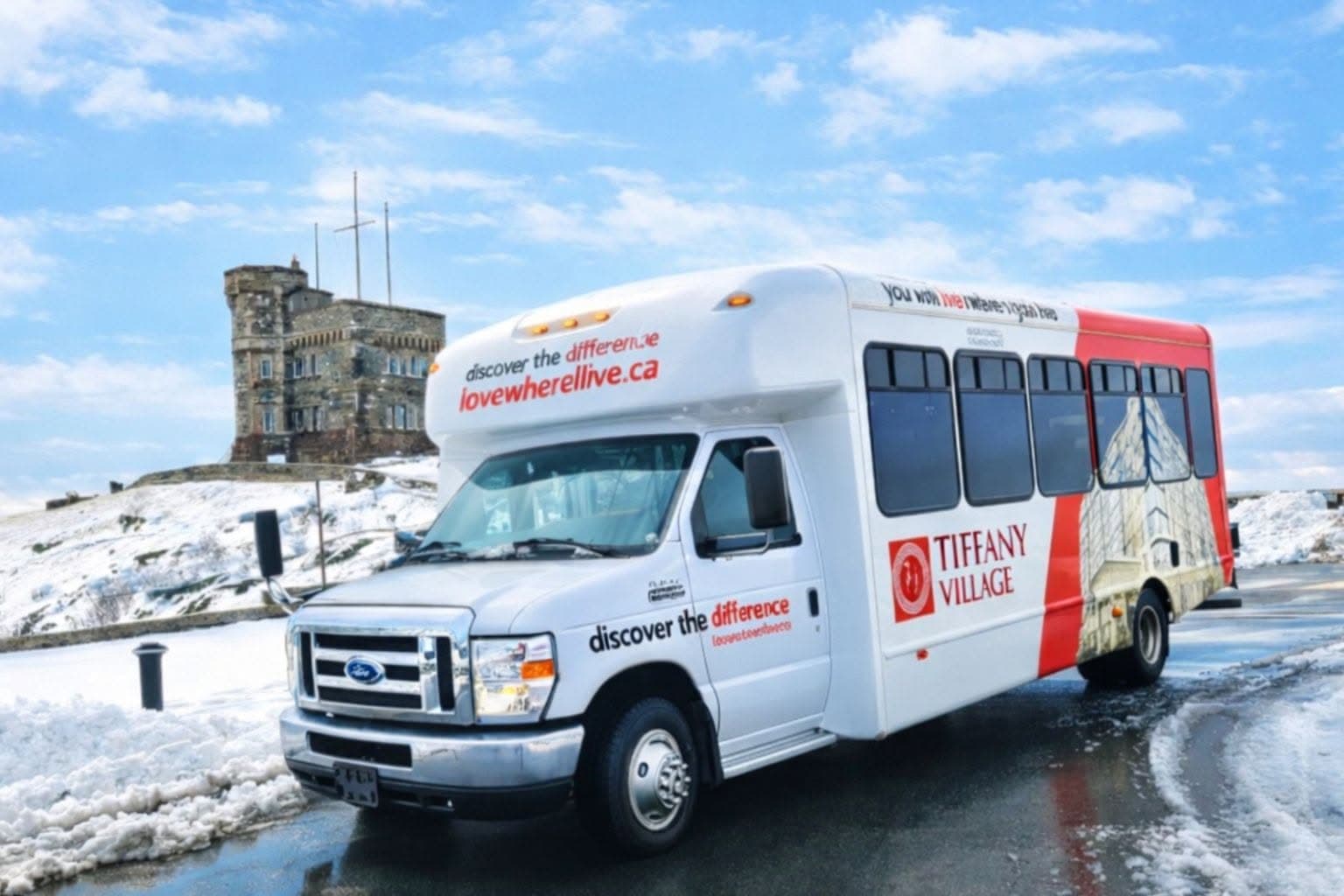 Tiffany Village shuttle bus on an outing at Signal Hill